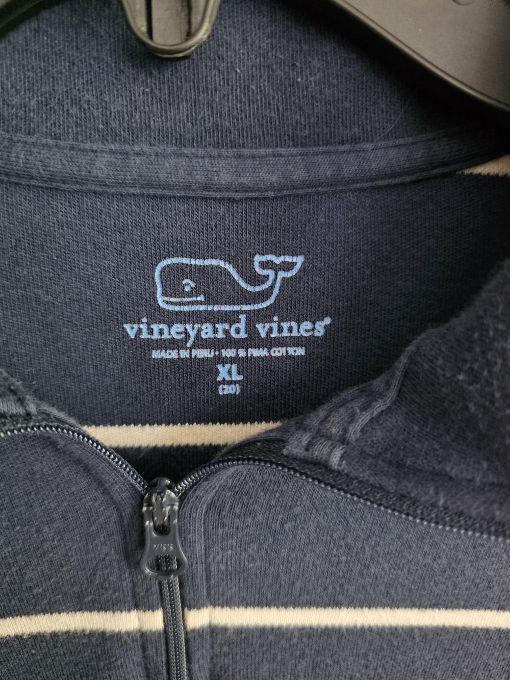 Vineyard Vines Navy Striped Zip-Up Polo Size Xl
